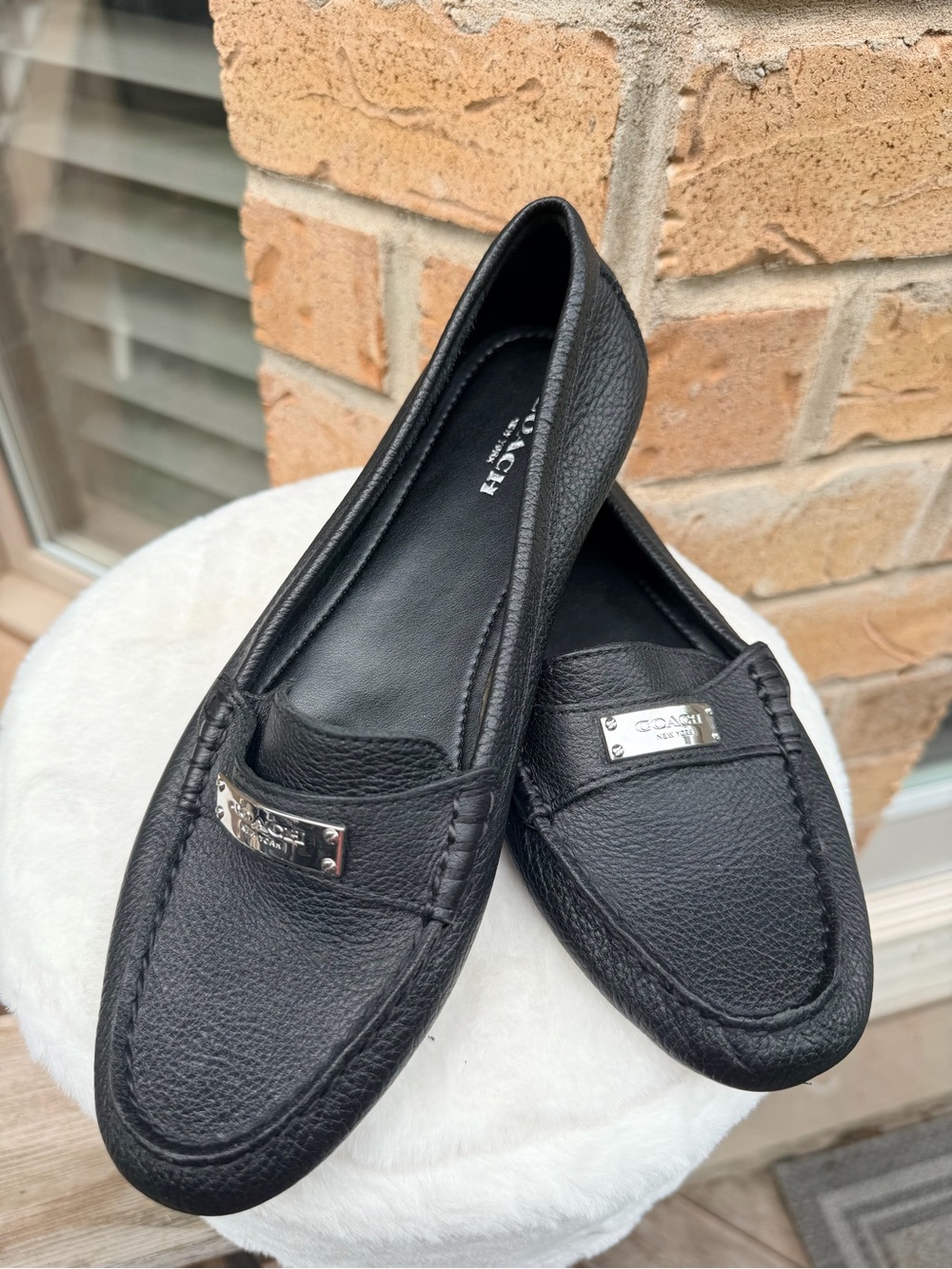 COACH Fredrica Loafers Drivers Flats Black Pebbled Leather Womens Size 9 NEW